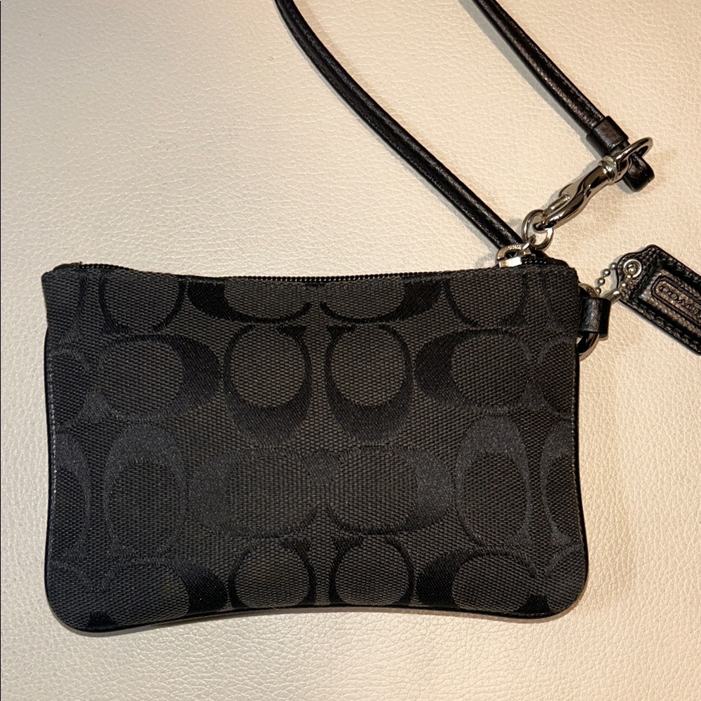 Coach Black Signature Wristlet with Silver Emblem - Picture 9 of 12